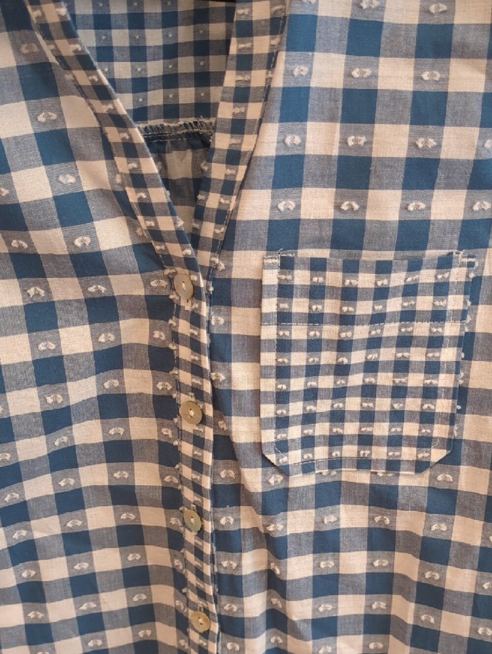 Cottage Coastal Western Lauren Conrad Blue White Gingham Ruffle Sleeve Top (S) - Picture 4 of 7